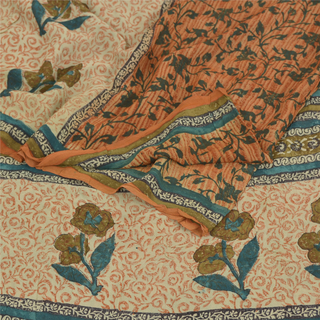 Sanskriti Vintage Orange Sarees Pure Georgette Silk Fabric Craft Printed Sari