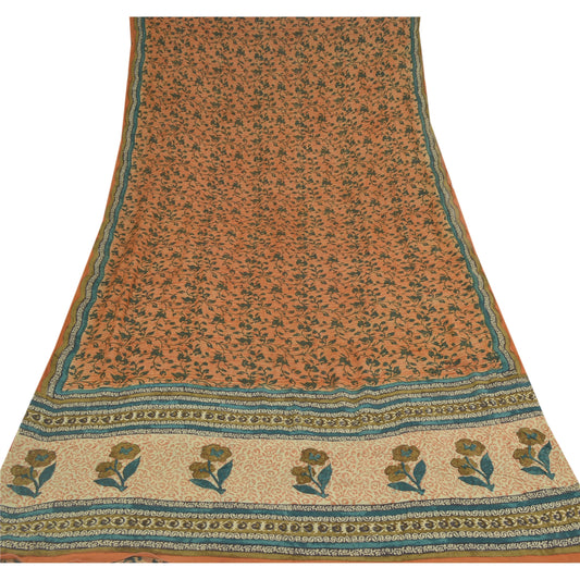 Sanskriti Vintage Orange Sarees Pure Georgette Silk Sustainable Fabric Craft Printed Sari