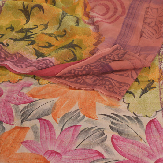 Санскритское винтажное индийское сари из смеси жоржета, устойчивая ткань, ручная работа, принтованные коричневые сари