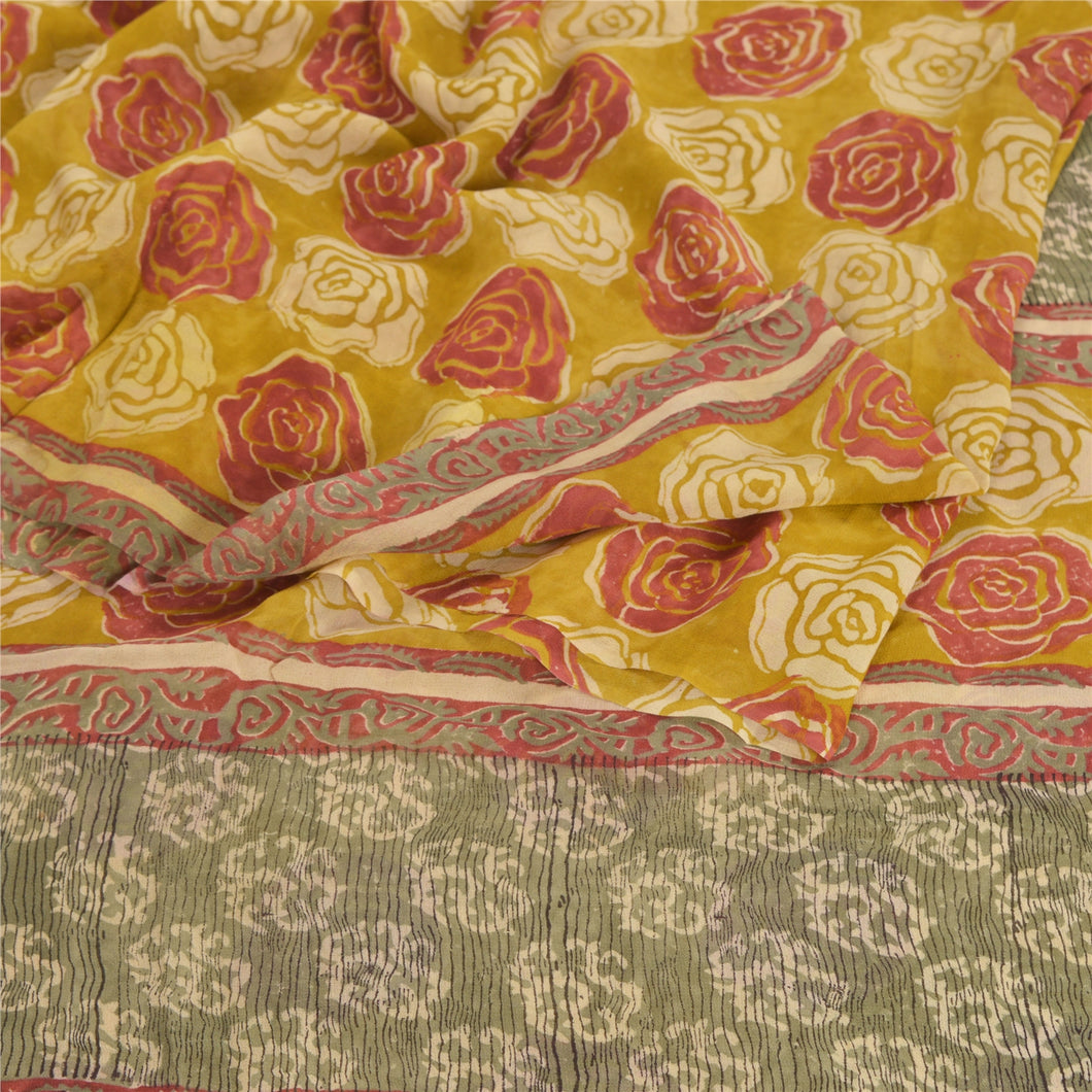 Sanskriti Vintage Green Sarees Pure Georgette Silk Fabric Craft Printed Sari