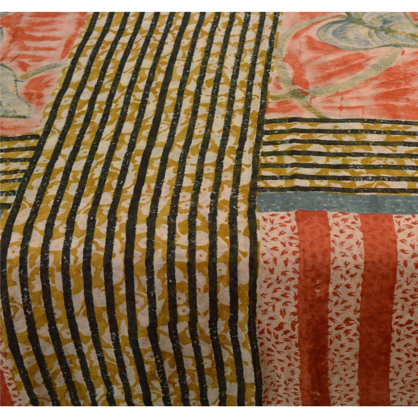 Sanskriti Vintage Saree Blend Georgette Floral Printed Sari Craft Decor Sustainable Fabric