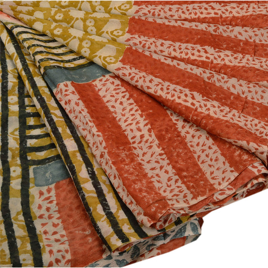 Sanskriti Vintage Sari Blend Georgette Blomsterprint Sari Håndværksdekoration Bæredygtigt Stoff