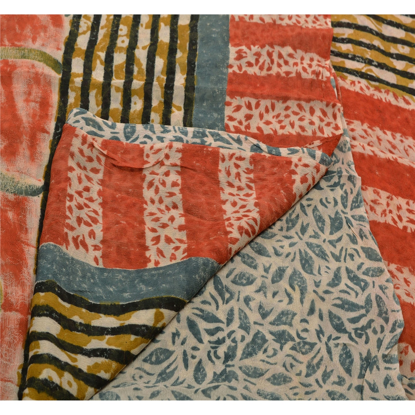 Sanskriti Vintage Saree Blend Georgette Floral Printed Sari Craft Decor Sustainable Fabric