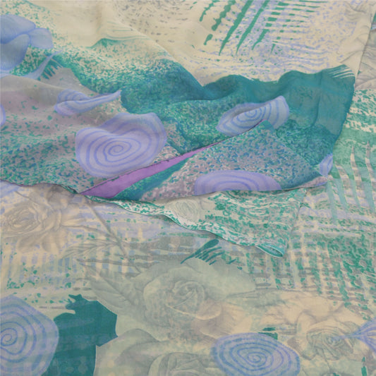 Sanskriti Vintage Indian Green Sari Georgette Sustainable Fabric Craft Printed Soft Sarees