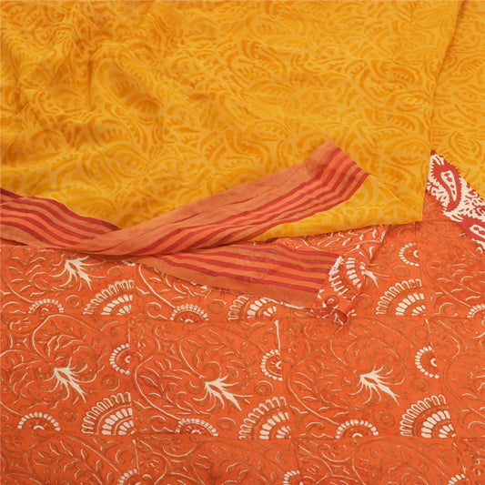 Sanskriti Vintage Yellow Sarees Pure Georgette Silk Sustainable Fabric Craft Printed Sari