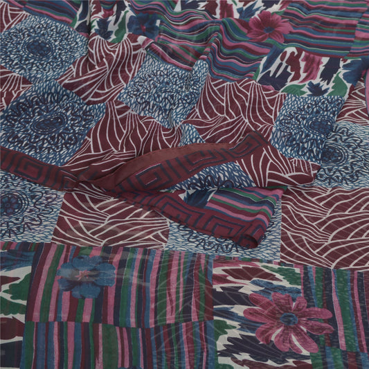 Санскритское винтажное индийское сари жоржет из экологически чистой ткани с принтом для рукоделия 5 ярдов сари с декором