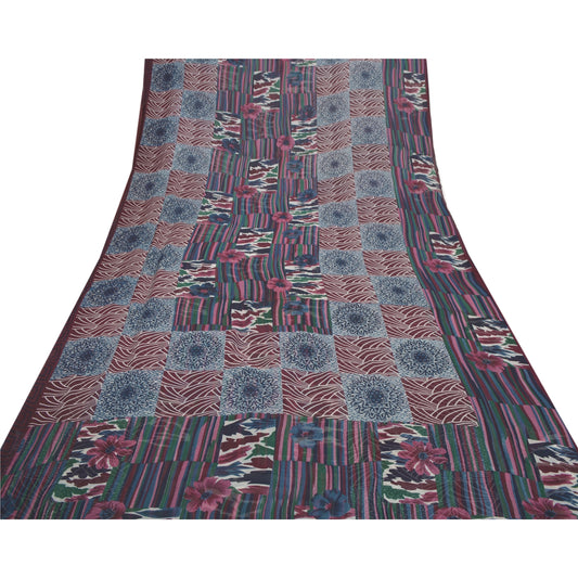 Санскритское винтажное индийское сари жоржет из экологически чистой ткани с принтом для рукоделия 5 ярдов сари с декором