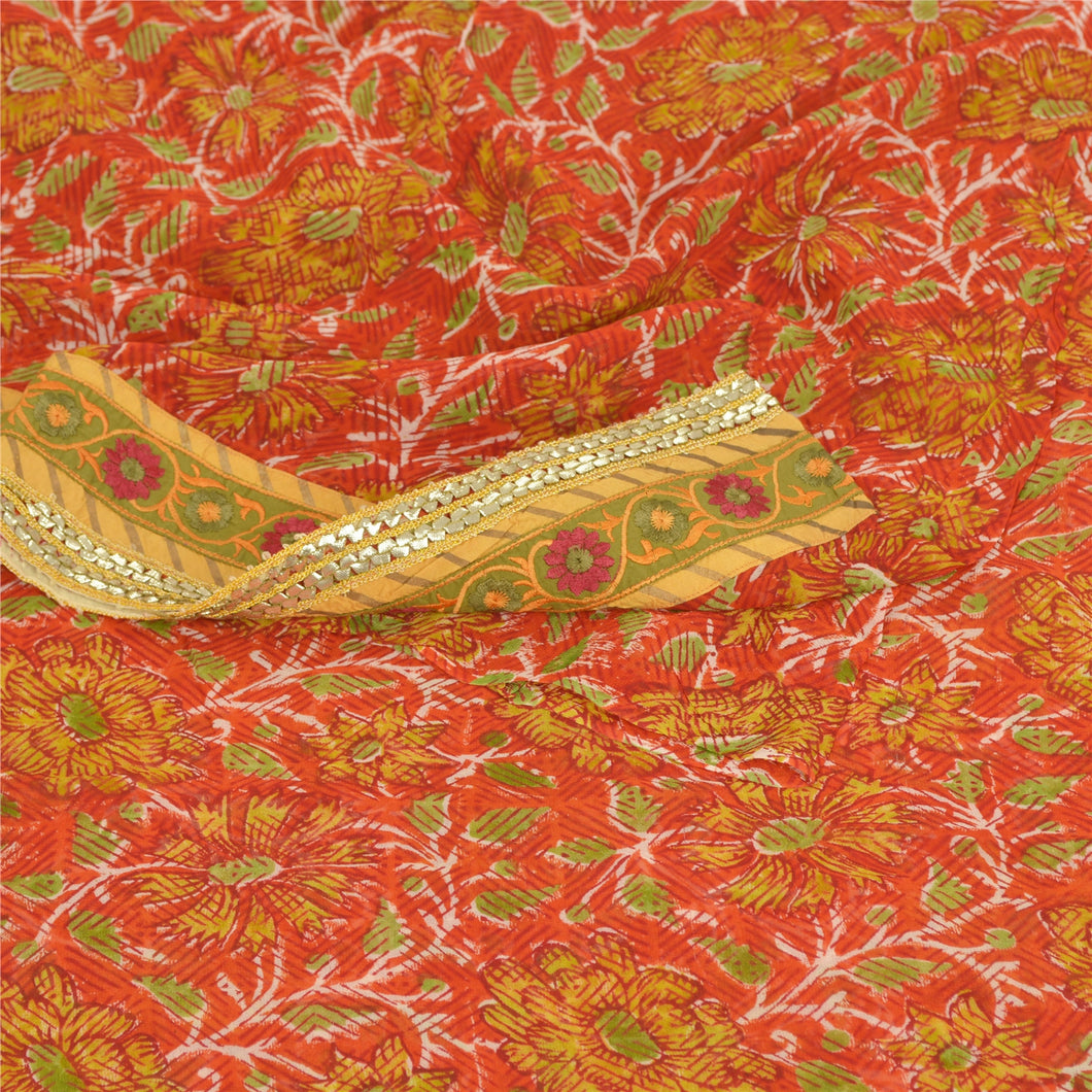 Sanskriti Vintage Red Sarees Blend Georgette Fabric Craft Printed Decor Sari