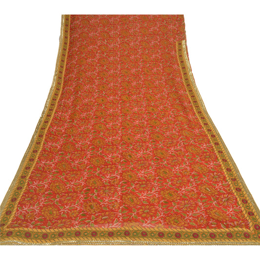 Sanskriti Vintage Red Sarees Blend Georgette Sustainable Fabric Craft Printed Decor Sari