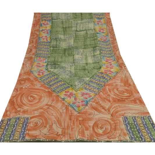 Sanskriti Vintage Green Sarees Pure Georgette Silk Sustainable Fabric Craft Printed Sari
