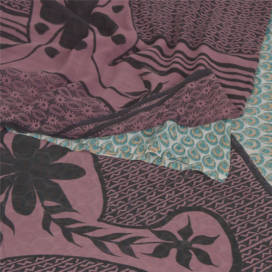 Sanskriti Vintage Sari 100% Pure Georgette Silk Purple/Blue Printed Sarees 5yd Craft Fabric upholstery fabric