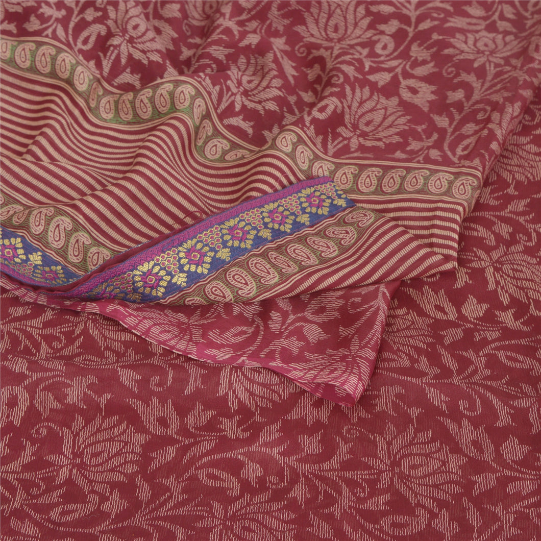 Sanskriti Vintage Indian Sari Georgette Fabric Craft Printed Purple Decor Sarees