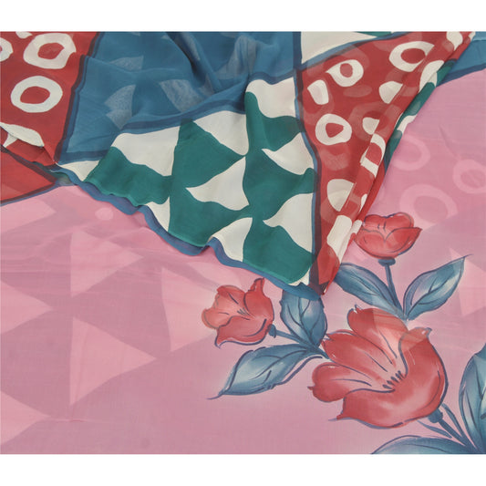 Sanskriti Vintage Sarier Trykt Sari Ren Georgette Silke 5YD Blødt Håndværksmæssigt Bæredygtigt Stoff