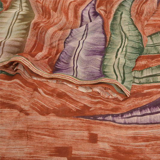 Sanskriti Vintage Brown Sarees Blend Georgette Printed Sari 5 Yard Craft Sustainable Fabric