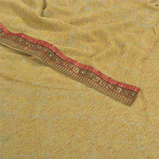 Sanskriti Vintage Green Saree Blend Georgette Printed Sari 5 Yard Craft Sustainable Fabric