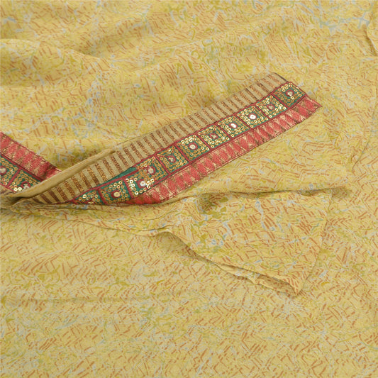 Sanskriti Vintage Green Saree Blend Georgette Printed Sari 5 Yard Craft Sustainable Fabric