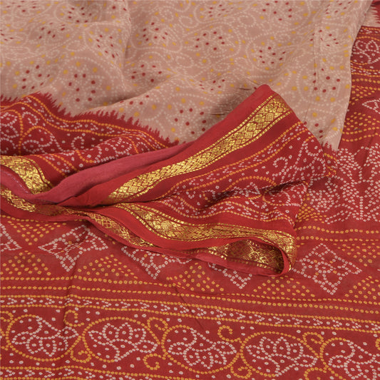 Sanskriti Vintage Pink Sarees Blend Georgette Bandhani Printed Sari Craft Sustainable Fabric