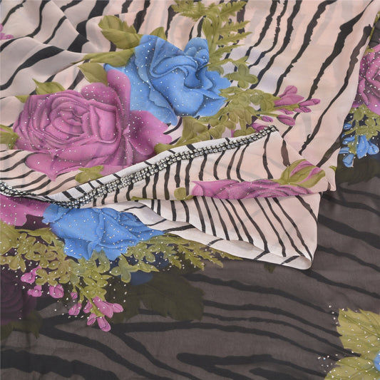 Sanskriti Vintage Black Saree Georgette Digital Printed Blouse Pc Sari Sustainable Fabric