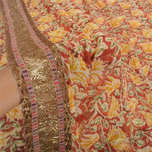 Sanskriti Vintage Dark Red Sarees Blend Georgette Printed Sari 5 Yd Craft Sustainable Fabric