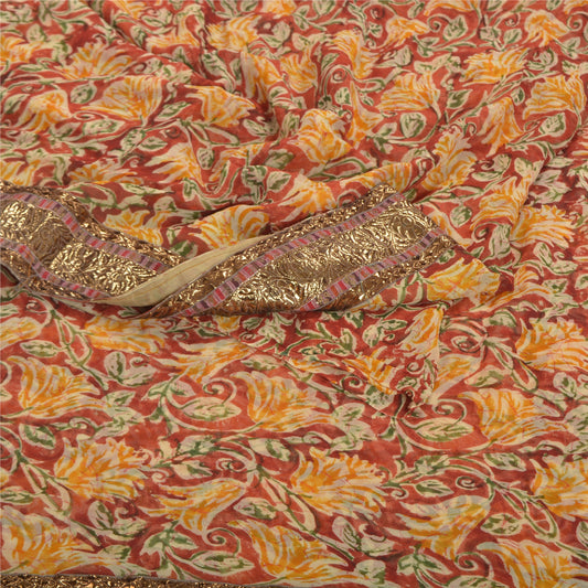 Sanskriti Vintage Dark Red Sarees Blend Georgette Printed Sari 5 Yd Craft Sustainable Fabric