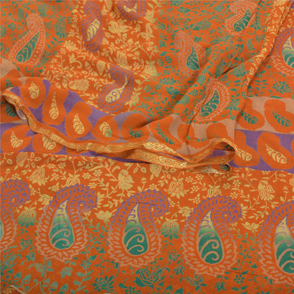 Sanskriti Vintage Orange Saree Blend Georgette Printed Sari Decor Craft Sustainable Fabric