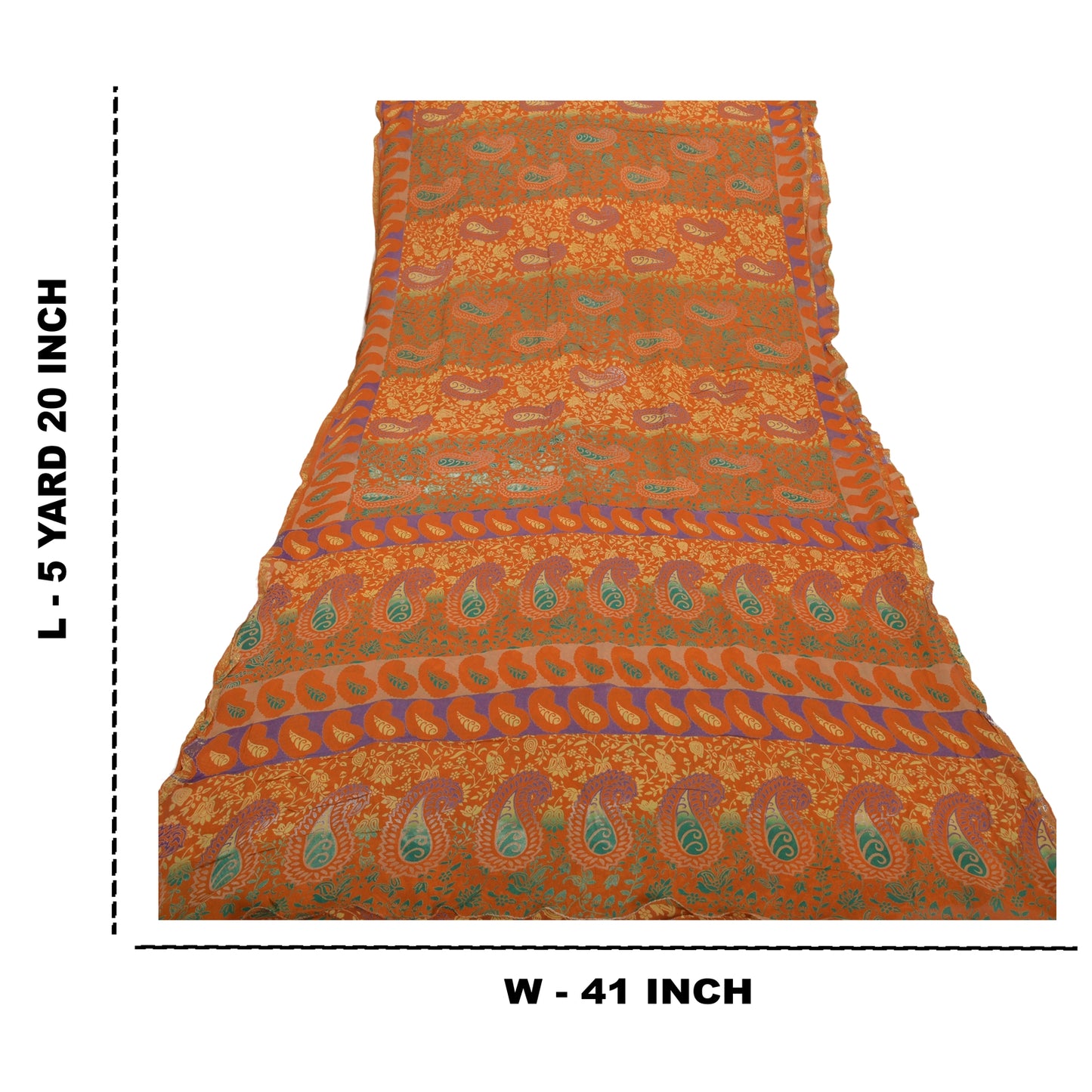 Sanskriti Vintage Orange Saree Blend Georgette Printed Sari Decor Craft Sustainable Fabric