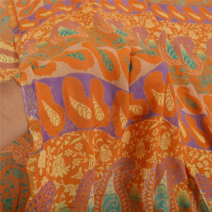 Sanskriti Vintage Orange Saree Blend Georgette Printed Sari Decor Craft Sustainable Fabric