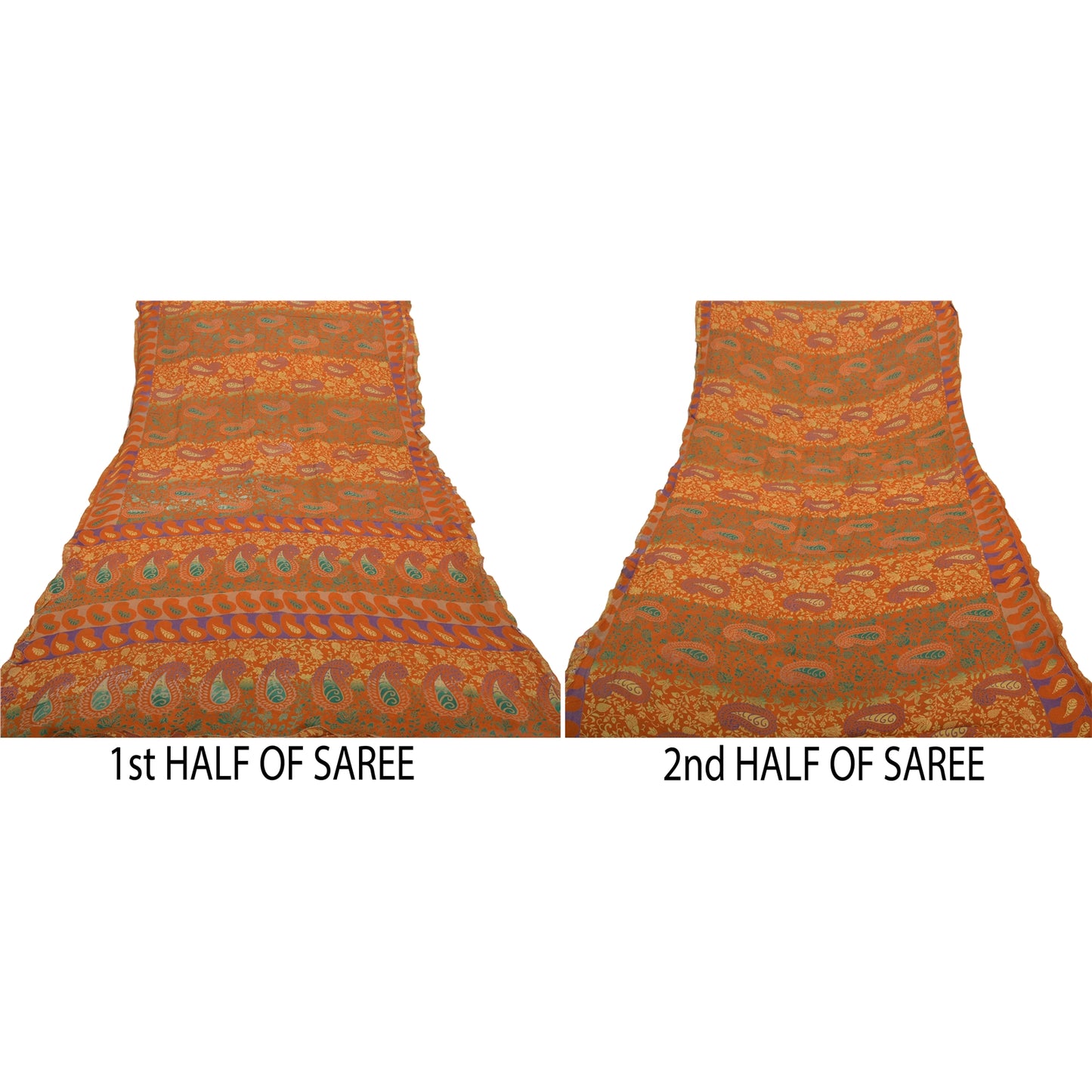 Sanskriti Vintage Orange Saree Blend Georgette Printed Sari Decor Craft Sustainable Fabric