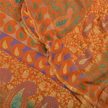 Sanskriti Vintage Orange Saree Blend Georgette Printed Sari Decor Craft Sustainable Fabric