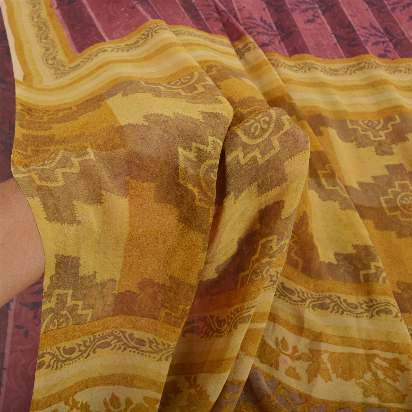 Sanskriti Vintage Purple Sarees Pure Georgette Silk Printed Sari Craft Sustainable Fabric