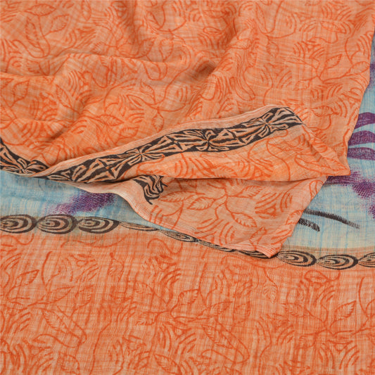 Sanskriti Vintage Peach Sarees Blend Georgette Printed Sari 5 Yard Craft Sustainable Fabric