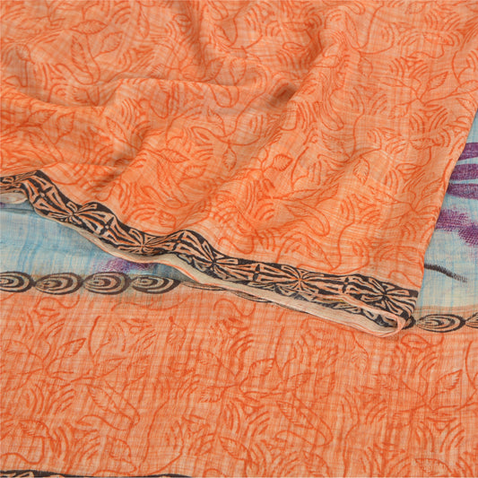 Sanskriti Vintage Peach Sarees Blend Georgette Printed Sari 5 Yard Craft Sustainable Fabric