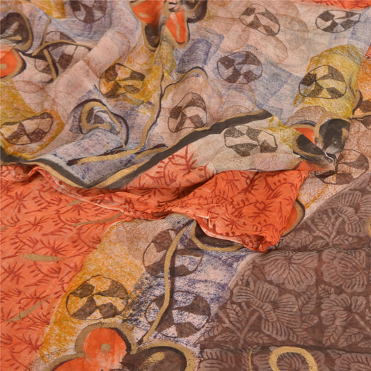 Sanskriti Vintage Orange Sarees Blend Georgette Printed Sari Decor Craft Sustainable Fabric