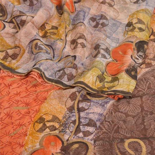 Sanskriti Vintage Orange Sarees Blend Georgette Printed Sari Decor Craft Sustainable Fabric