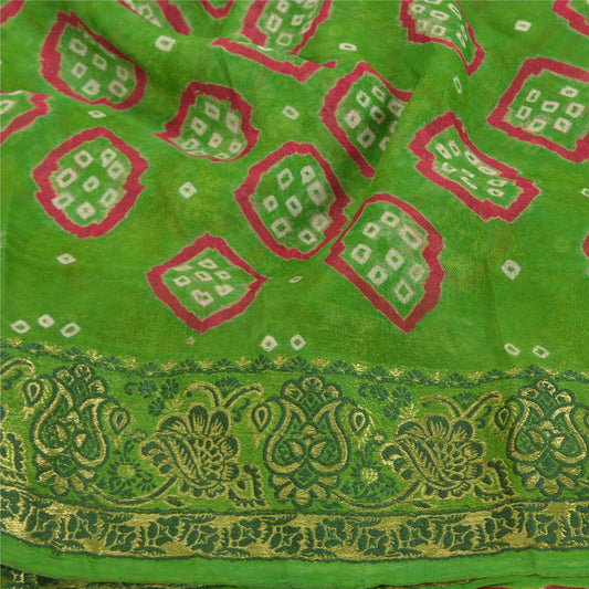 Sanskriti Vintage Green Saree Blend Georgette Bandhani Printed Sari Craft Sustainable Fabric