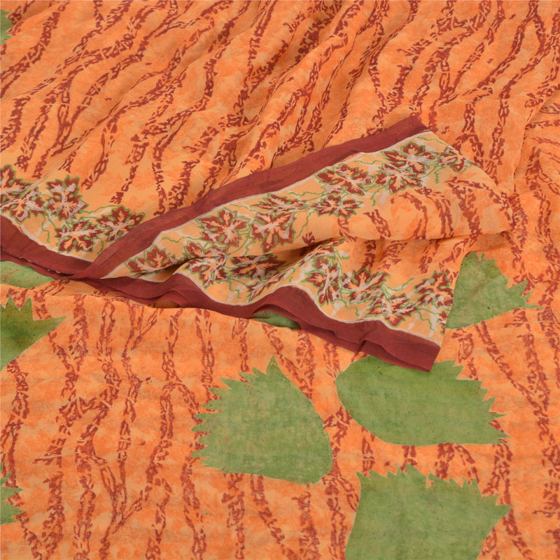 Sanskriti Vintage Orange Sarees Pure Georgette Silk Printed Sari Craft Sustainable Fabric