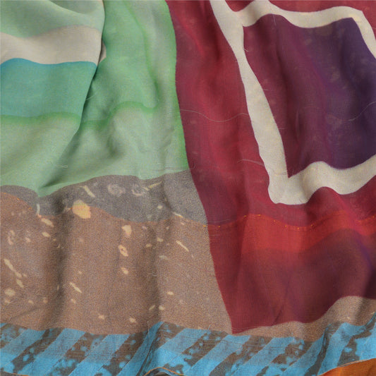 Sanskriti Vintage Gray Indian Saree Georgette Printed Sari 5 Yard Craft Sustainable Fabric