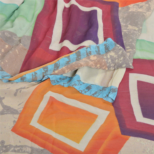 Sanskriti Vintage Gray Indian Saree Georgette Printed Sari 5 Yard Craft Sustainable Fabric