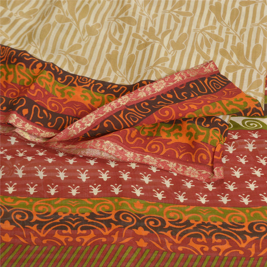 Sanskriti Vintage Green Saree Blend Georgette Printed Sari 5 Yard Craft Sustainable Fabric