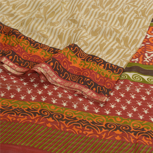 Sanskriti Vintage Green Saree Blend Georgette Printed Sari 5 Yard Craft Sustainable Fabric