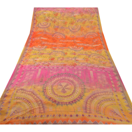 Sanskriti Vintage Georgette Blend Saree Multi Color Printed Sari Craft Sustainable Fabric