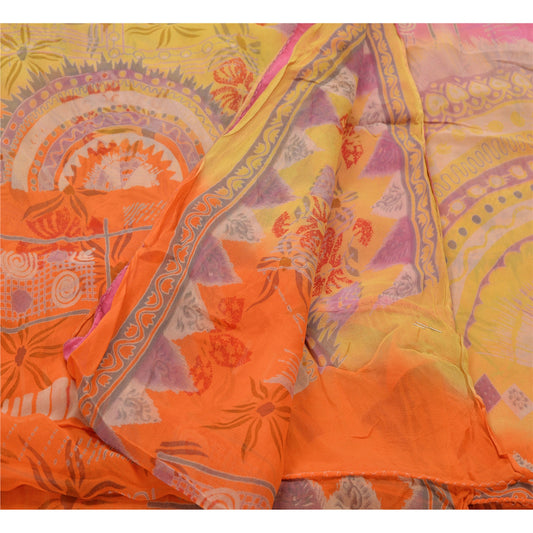 Sanskriti Vintage Georgette Blend Saree Multi Color Printed Sari Craft Sustainable Fabric
