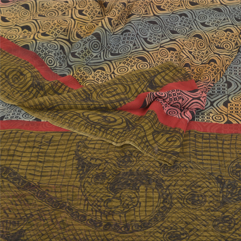 Sanskriti Vintage Indian Sarees Pure Georgette Silk Printed Sari Craft Sustainable Fabric