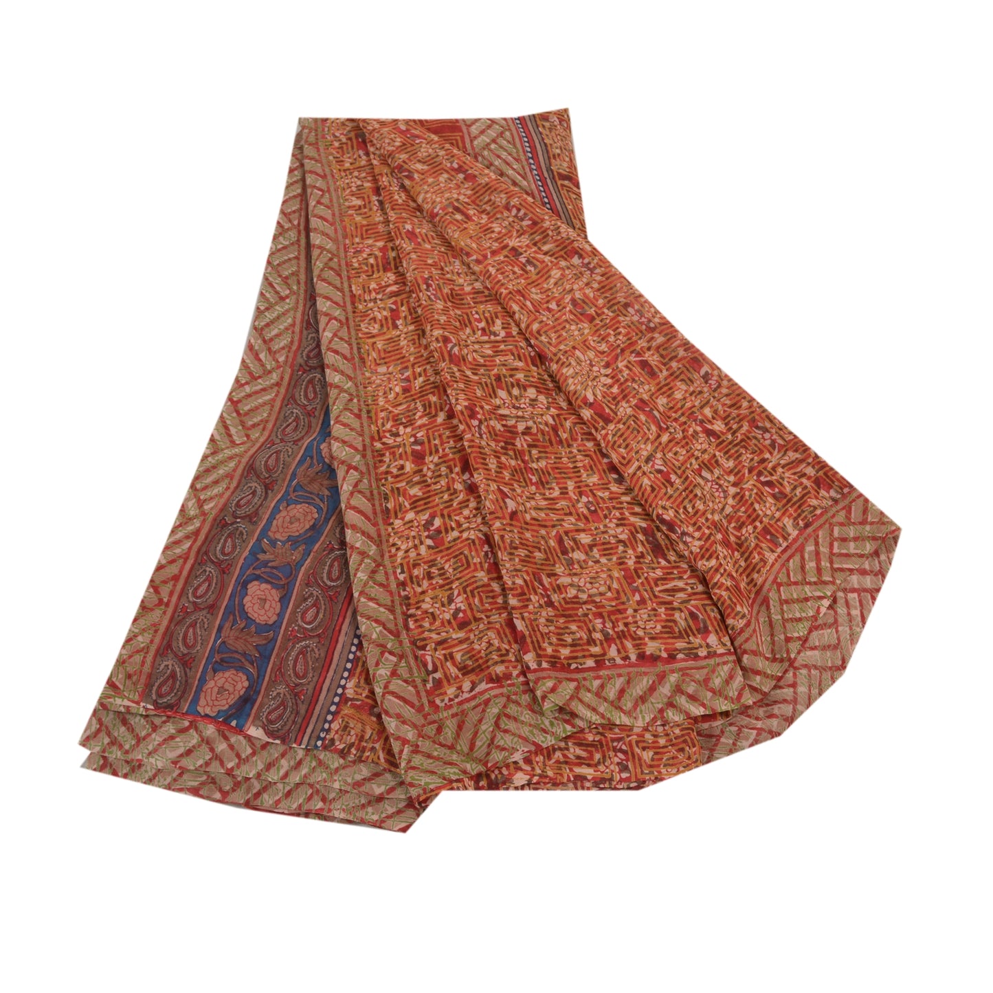 Sanskriti Vintage Røde Sarier 100% Ren Georgette Silke Trykt Sari Håndværk Bæredygtigt Stoff
