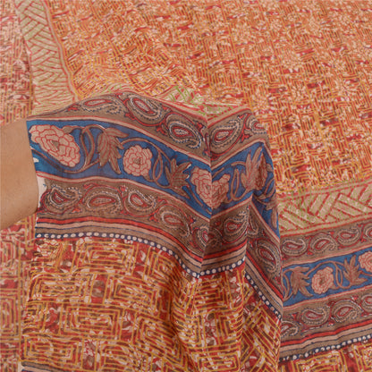 Sanskriti Vintage Røde Sarier 100% Ren Georgette Silke Trykt Sari Håndværk Bæredygtigt Stoff