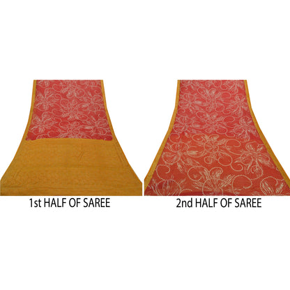 Санскритские винтажные красные сари из чистого шелка-жоржета, тканое сари из экологически чистой ткани
