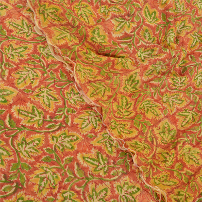 Sanskriti Vintage Sari Blend Georgette Orange Printed Saree 5 Yard Craft Fabric Home Decor, Women Floral Outfit, Silk Scrap