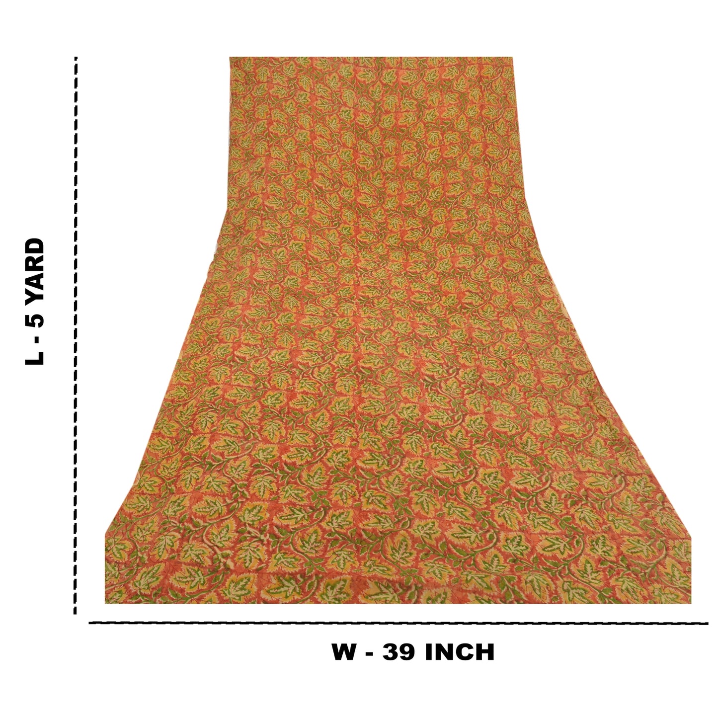 Sanskriti Vintage Sari Blend Georgette Orange Printed Saree 5 Yard Craft Fabric Home Decor, Women Floral Outfit, Silk Scrap