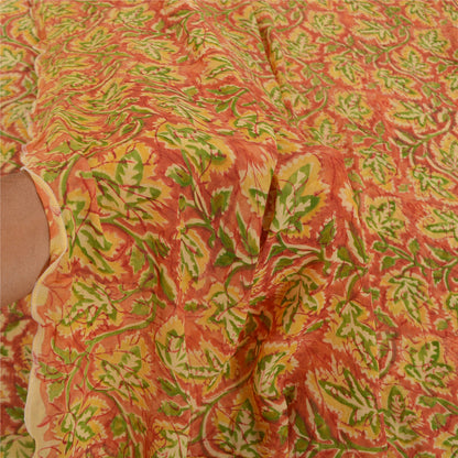 Sanskriti Vintage Sari Blend Georgette Orange Printed Saree 5 Yard Craft Fabric Home Decor, Women Floral Outfit, Silk Scrap