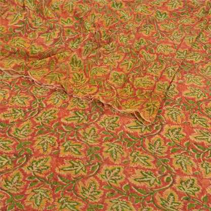 Sanskriti Vintage Sari Blend Georgette Orange Printed Saree 5 Yard Craft Fabric Home Decor, Women Floral Outfit, Silk Scrap
